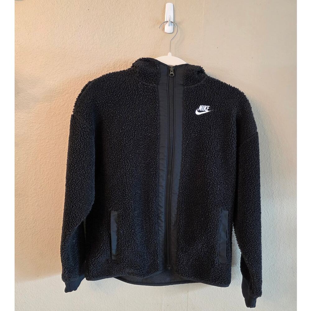 Nike Women's Full Zip Sherpa Hoodie Jacket SZ Large Swoosh Activewear Athleisure